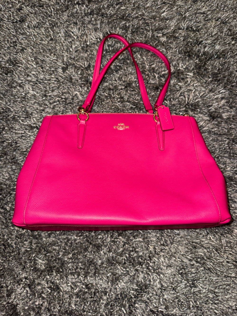 Coach Hot Pink Leather Tote with Gold Hardware